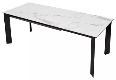 Стол CREMONA 140 HIGH GLOSS STATUARIO Белый мрамор глянцевый, керамика/ черный каркас, ®DISAUR