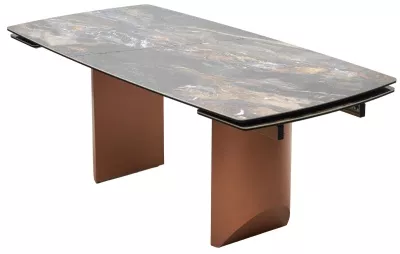 Стол ПУАНТО 200 TITANIUM LAWA NERO, керамика / МЕДЬ каркас М-City