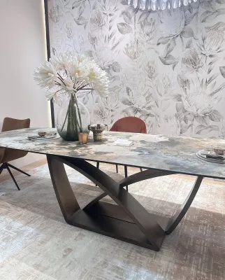 Стол ALONSO 200 TL-137  матовый, испанская керамика / брашированный каркас, цвет медный, ®DISAUR