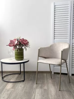 Стул ДИЛЛ, цвет RAIN 8 слоновая кость, велюр / шампань каркас М-City