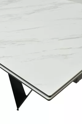 Стол RIETI 200 KL-99 Белый мрамор матовый, итальянская керамика / черный каркас, ®DISAUR