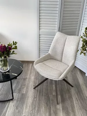 Стул OSKAR 360 град. поворот. KN01-05 Бежевый/ BZ1046-11 Бежевый/ Шоколадное золото каркас, ®DISAUR