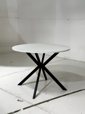 Стол ВЕГА D100 Белый, стекло/ черный каркас М-City