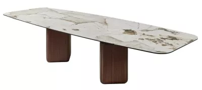 Стол ТЕРРА (TERRA) 240-360 Бежевый мрамор TL-331, испанская керамика / орех, ®DISAUR