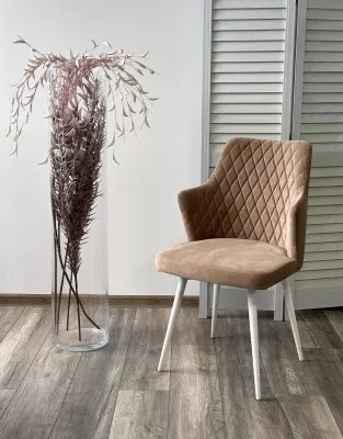 Стул HERMAN БЕЖЕВЫЙ #5, велюр / белый каркас М-City