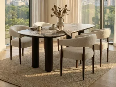 Стул БОНСАЙ (BONSAI), цвет СВЕТЛО-БЕЖЕВЫЙ CLOUD-113, букле / ОРЕХ , ®DISAUR