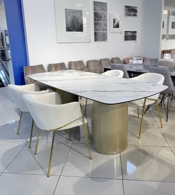 Стол BRONTE 220 KL-188 Контрастный мрамор матовый, итальянская керамика/ Шампань, ®DISAUR
