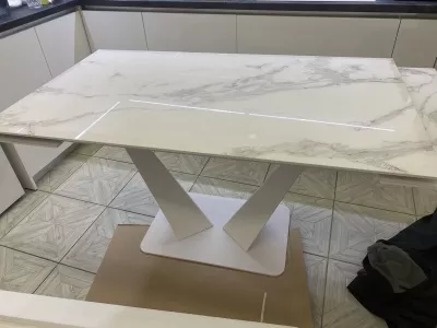 Стол Ниагара 140 БЕЛЫЙ МРАМОР, стекло / БЕЛЫЙ, М-City