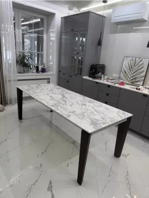 Стол ЭЗМИР (ESMIR) 180 цвет АРАБЕСКАТО (MATTE ARABESCATO SOLID CERAMIC) / ОРЕХ, ®DISAUR