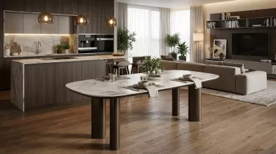 Стол ГАРДЕ (GARDE) 239 цвет Бежевый мрамор CA036, керамика / коричневый, ®DISAUR