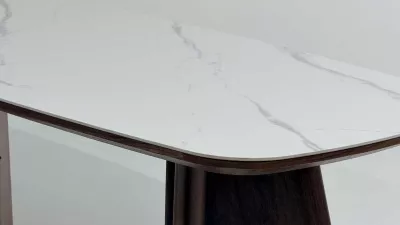 Стол ДЖУЛИУС (JULIUS) 200 цвет Белый мрамор ( WHITE MARBLE, керамика / орех темный