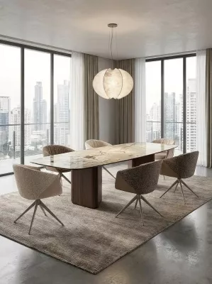 Стол ТЕРРА (TERRA) 240-360 Бежевый мрамор TL-331, испанская керамика / орех, ®DISAUR