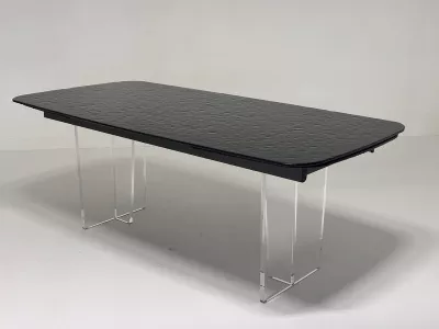 Стол ЛАУРИТЦ (LAURITS) 200 цвет ЧЕРНЫЙ (GREY), стекло BUBBLE  / Прозрачный каркас ®DISAUR