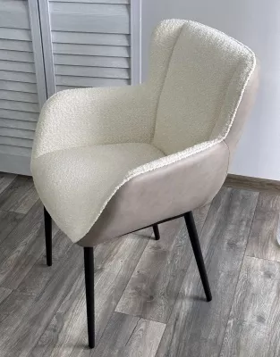 Стул ВОЛКАНО (VOLCANO) Белый Wales-101, ткань/светло-беж Maison 09, экокожа/  черный каркас, DISAUR