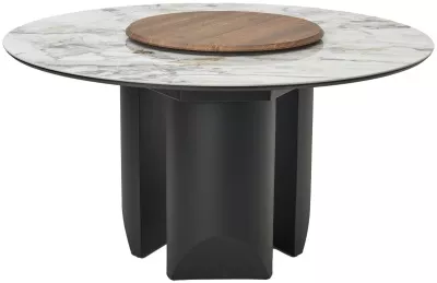 Стол КОЛИЗЕЙ D140 ARCTIC OCEAN, Белый мрамор, керамика / Черный каркас М-City