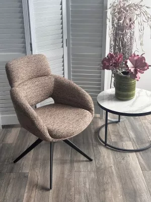 Стул АРНЭ (ARNE) 360 град, цвет КОРИЧНЕВЫЙ EYELASH -171, фактурный шенилл / ЧЕРНЫЙ каркас, ®DISAUR