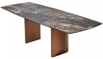 Стол ПУАНТО 200 TITANIUM LAWA NERO, керамика / МЕДЬ каркас М-City