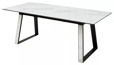 Стол Франк 160 БЕЛЫЙ МРАМОР, стекло / БЕЛЫЙ МРАМОР - ЧЕРНЫЙ, М-City