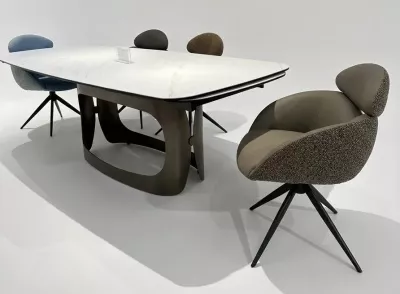 Стол ЛУССО (LUSSO) 200 БЕЛЫЙ МРАМОР TL-326, испанская керамика / Теплый графит каркас, ®DISAUR