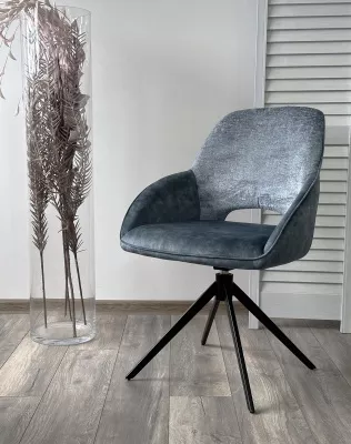 Стул БЕРРИС (BERRIES) 360 град. Синий Loris-37, велюр / темно-синий 7525-56 / черный каркас, DISAUR