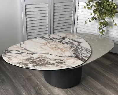 Стол кофейный NIKLAS TL-312 испанская керамика, стекло / МДФ окраш. /темно-серый МДФ каркас ®DISAUR