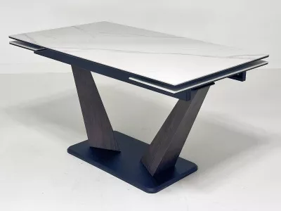 Стол ВИРДЖИНИЯ 140 MATTE БЕЛЫЙ МРАМОР, керамика / ЛЕСНОЙ ОРЕХ, ЧЕРНЫЙ, М-City