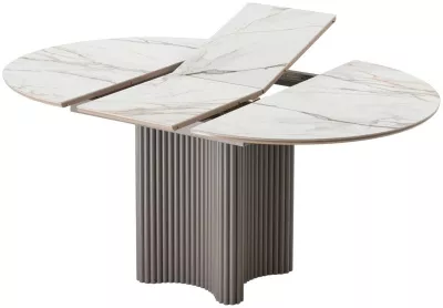 Стол АДАЖИО 115 КРУГЛЫЙ цвет МРАМОР (GILT WHITE), керамика / Латте каркас