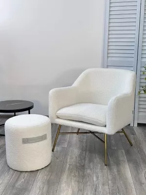 Пуф для гостиной HARTA NINI-01 Белый, teddy  / TKS-07 серый, экокожа М-City