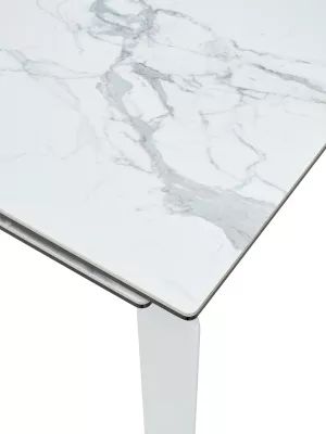 Стол CORNER 120 HIGH GLOSS STATUARIO керамика, стекло/ белый каркас, ®DISAUR