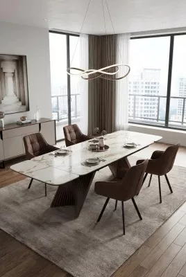 Стол МАНХЭТТЕН 200 цвет СВЕТЛЫЙ БЕЖ ( DRAC COLD XLIM), керамика / Орех Карни натуральный