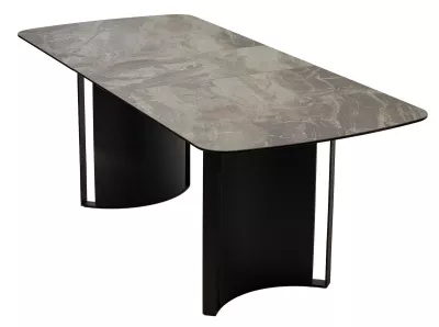 Стол RASMUS 160 KL-80 Серый мрамор, итальянская керамика / черный каркас, ®DISAUR