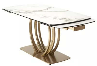 Стол MATERA 160 KL-188 Контрастный мрамор матовый, итал. керамика/ каркас цвета шампань, ®DISAUR