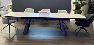 Стол АСТРИД (ASTRID) 200 цвет TL-102 Бежевый мрамор, испанск. керамика / Темно-серый каркас, ®DISAUR