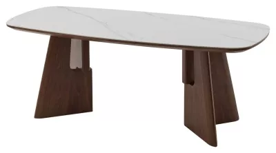 Стол ДЖУЛИУС (JULIUS) 200 см нераскладной, цвет Белый мрамор ( WHITE MARBLE, керамика / орех темный