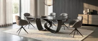 Стол ТОВЕ (TOVE) 240 цвет ЧЕРНЫЙ (GREY), стекло BUBBLE  / Шоколадное золото  ®DISAUR