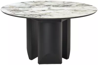 Стол КОЛИЗЕЙ D140 ARCTIC OCEAN, Белый мрамор, керамика / Черный каркас М-City