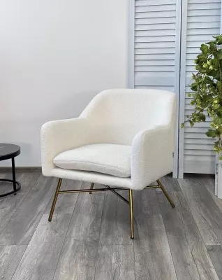 Кресло SHEEP NINI-01 Белый, teddy / золотой каркас М-City