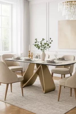 Стол PALACIO 180  KL-188 Контрастный мрамор матовый, итальянская керамика/ Шампань, ®DISAUR