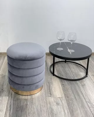 Пуф для гостиной ФРЕД серый #27, велюр / золотой каркас М-City