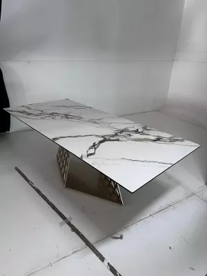 Стол ENNA 220 KL-188 Контрастный мрамор матовый, итальянская керамика/ каркас цвета шампань, ®DISAUR