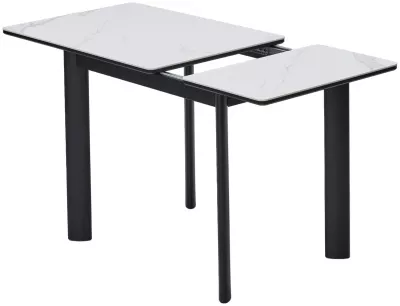 Стол ТЕТ-А-ТЕТ 120  Белый мрамор, керамика / Черный каркас М-City