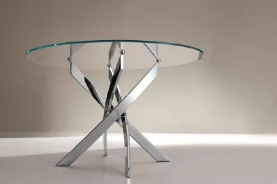 Стол BARONE (01.92) G093 хром/С150 э-бел. гл. стекло, L021алюм.вставка