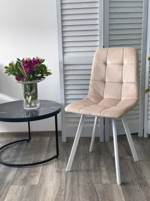 Стул РИЧИ, цвет H-06 Бежевый, велюр / белый каркас М-City