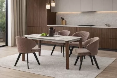 Стол ЭЗМИР (ESMIR) 160 цвет АРАБЕСКАТО (MATTE ARABESCATO SOLID CERAMIC) / ОРЕХ, ®DISAUR