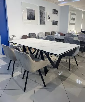 Стол RIETI 200 KL-99 Белый мрамор матовый, итальянская керамика / черный каркас, ®DISAUR