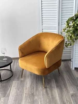 Кресло MUSSELS BLUVEL-68 желтый, велюр / золотой каркас М-City