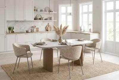 Стол КАЛВИН (CALVIN) 180 цвет КАРРАРА (SEMI-POLISHED SNOW CARRARA SOLID CERAMIC / СЕРЫЙ ДУБ, ®DISAUR