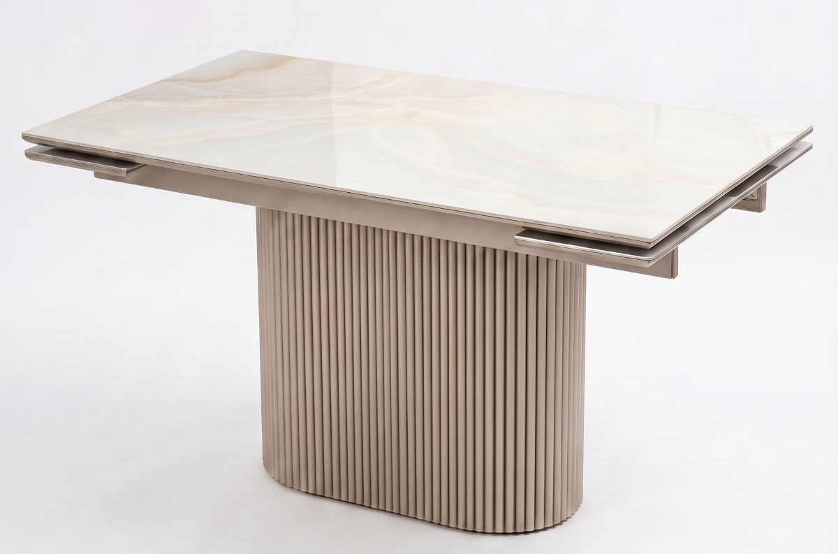 Стол АРИЯ 160 см -220 см раскладной, цвет ONYX SOFT CREAM, керамика / ШАМПАНЬ каркас