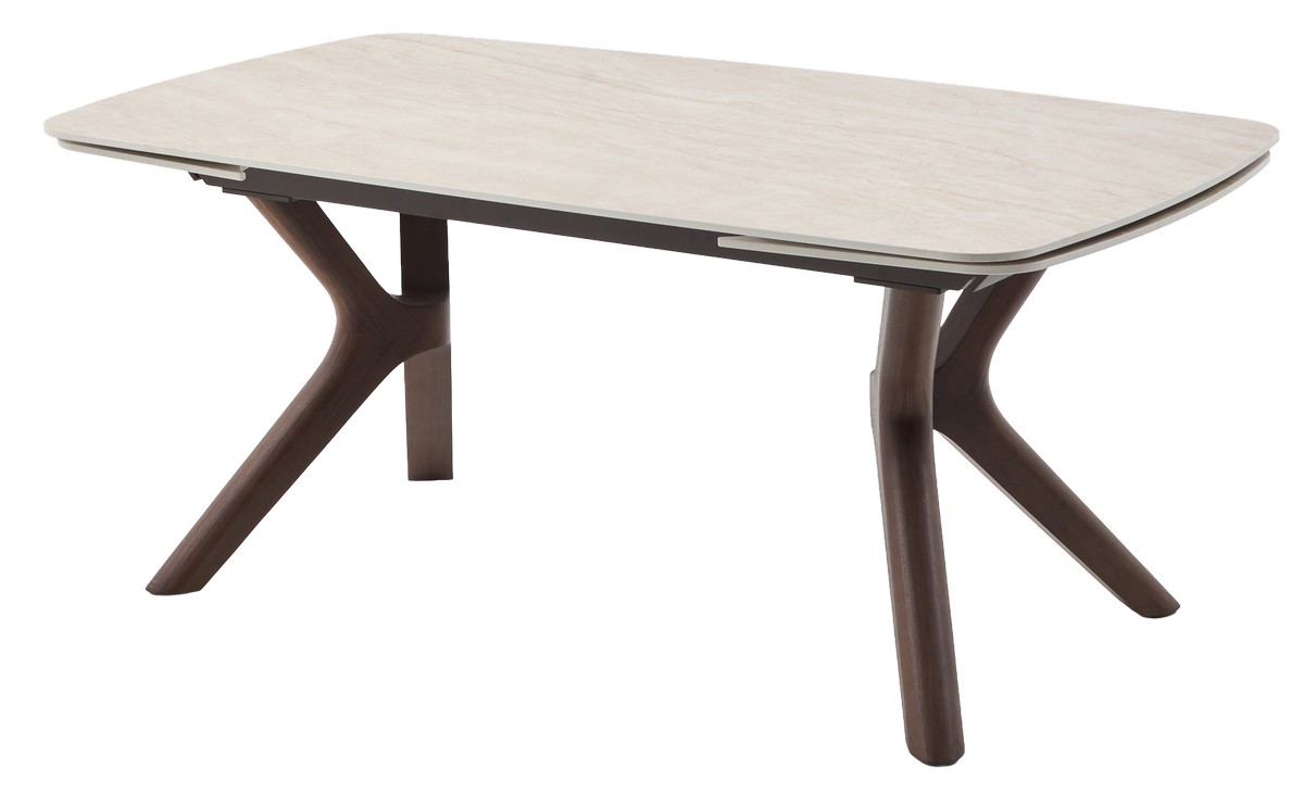 Стол КИРАН (KIRAN) 180 см - 260 см раскладной MATTE SICILY BEIGE SOLID CERAMIC /Орех темный, ®DISAUR