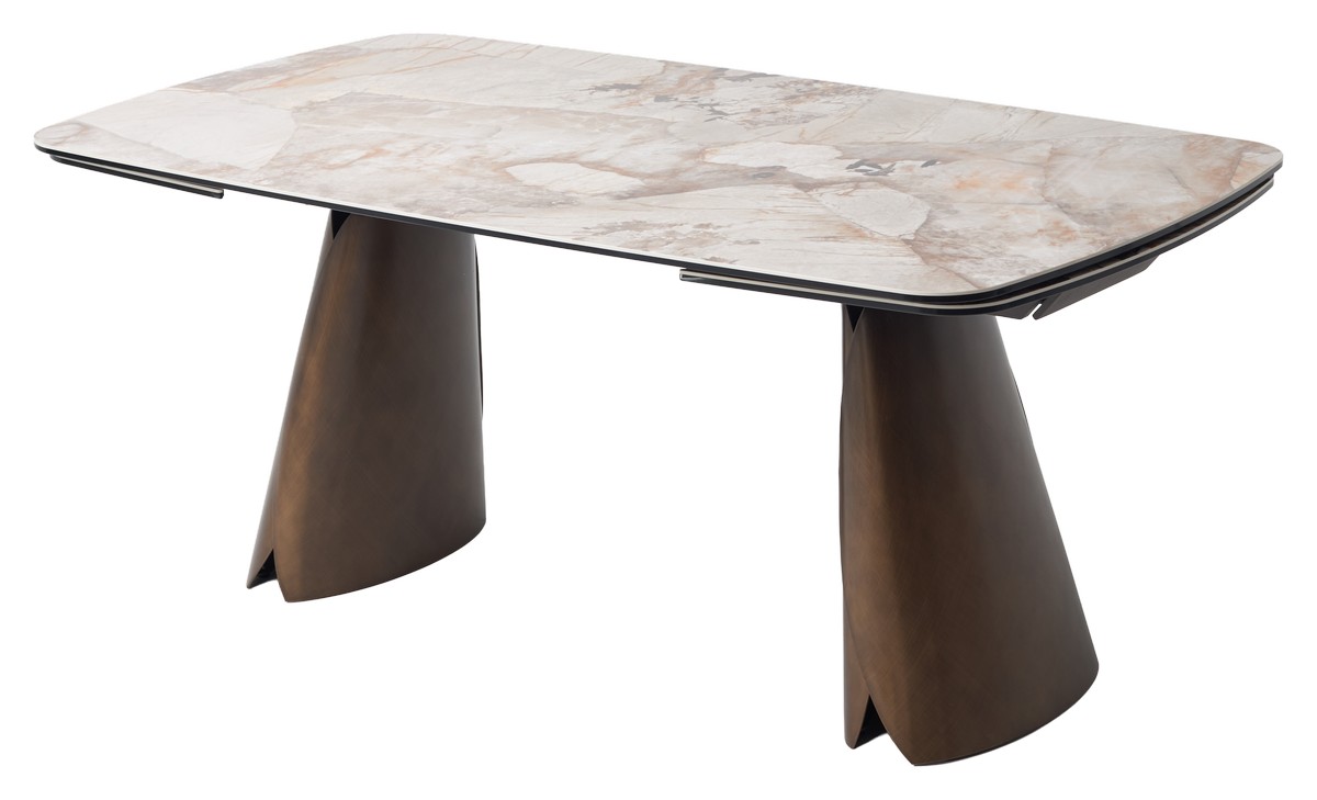 Стол ИМБЕРТ (IMBERT) 180 см - 260 см раскладной GLOSS PATAGONIA, керамика / МЕДНЫЙ БРАШИР., ®DISAUR
